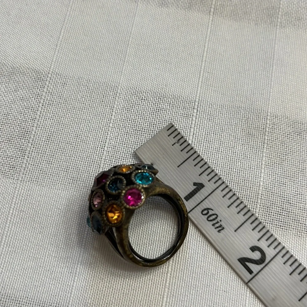 17 stones cluster multicolored statement or cocktail signed ring